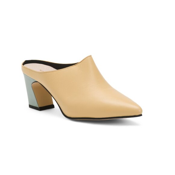 ALL BLACK Yellow/Green Leather Angle Heeled Mules - Picture 1 of 2
